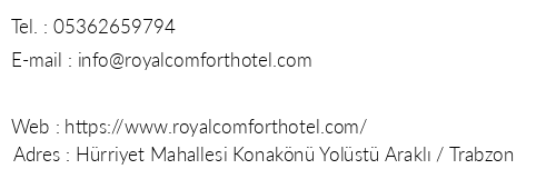 Royal Comfort Hotel Arakl telefon numaralar, faks, e-mail, posta adresi ve iletiim bilgileri